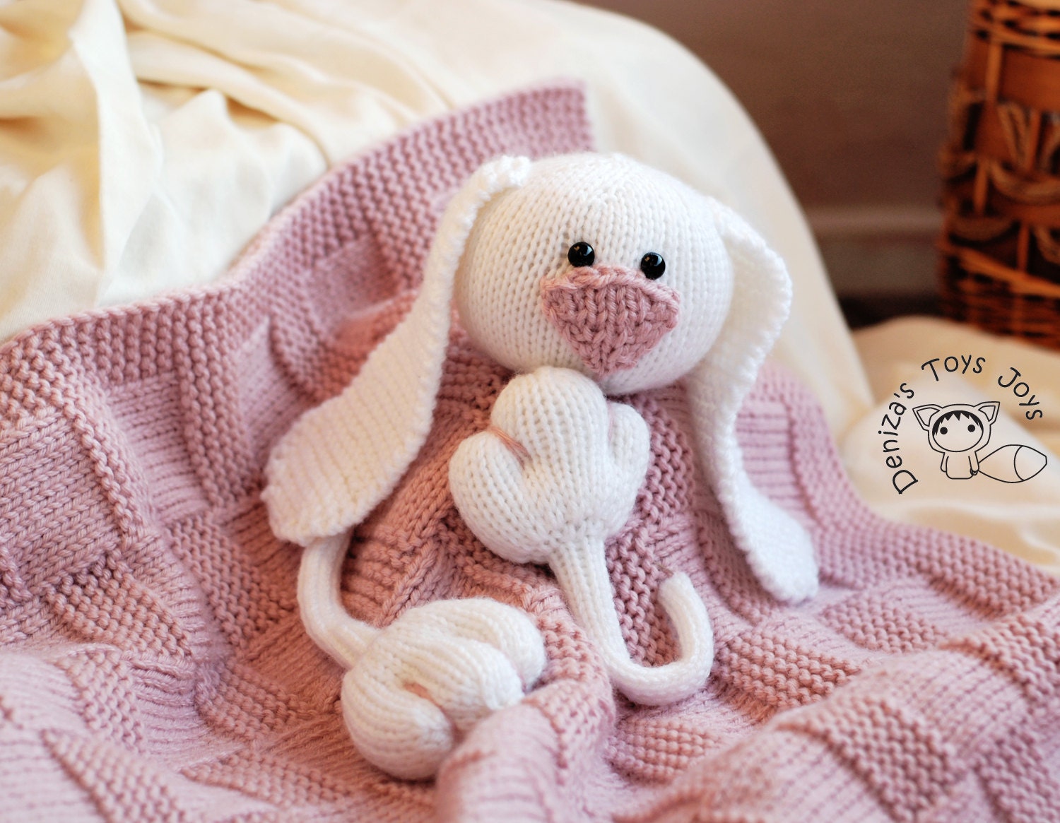 Pink Baby Bunny Toy Blanket knitting pattern