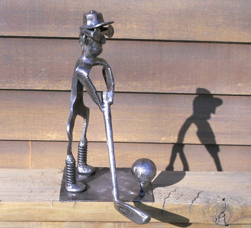 Golfer Metal Sculpture Yard Art Garden Art Found Objects Home