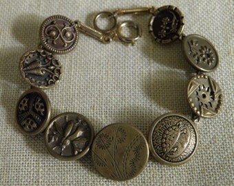 Victorian Bug Flower Turtle and Scrolled Button Bracelet - 7 1/4 inch
