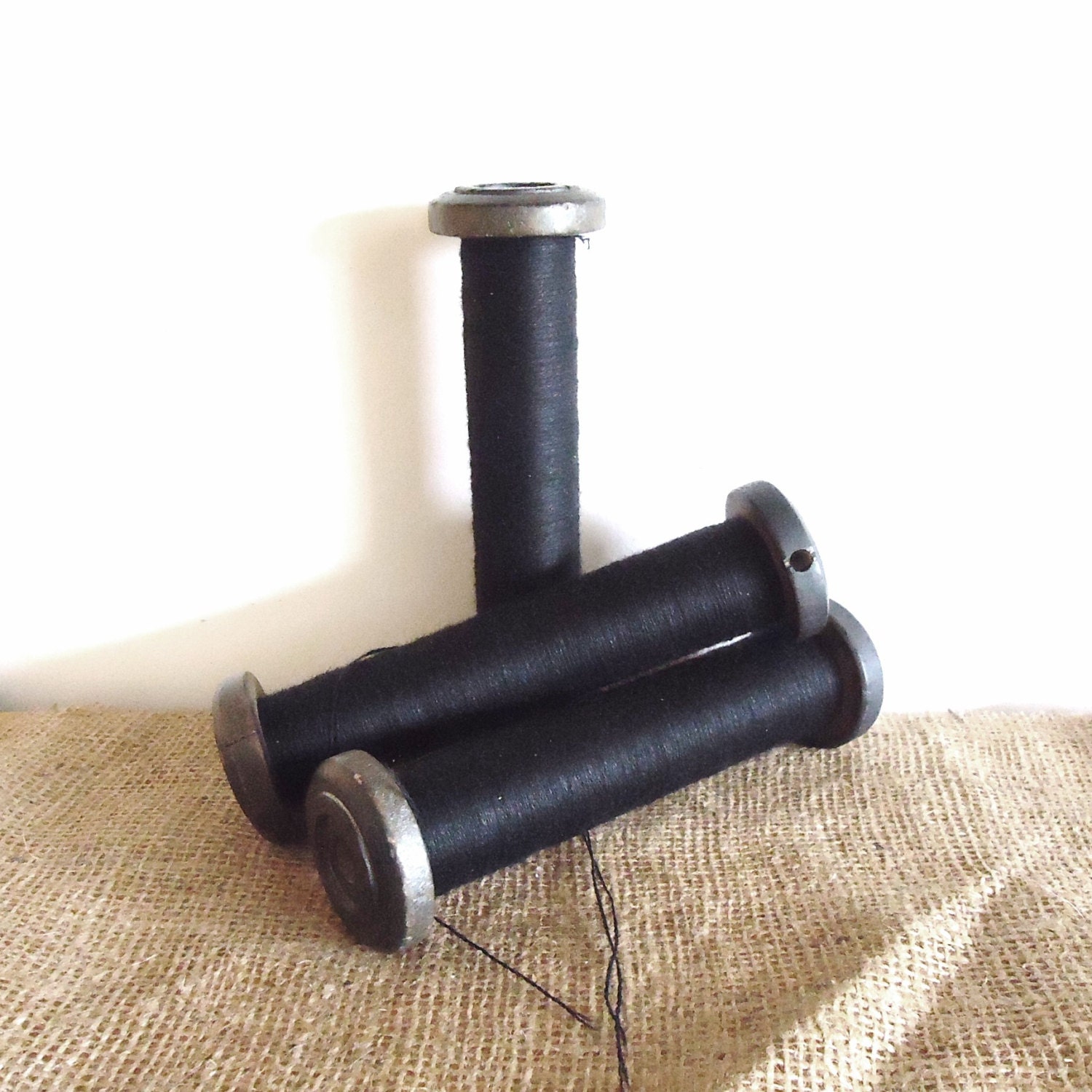 Vintage textile spools mill spools wooden thread bobbins