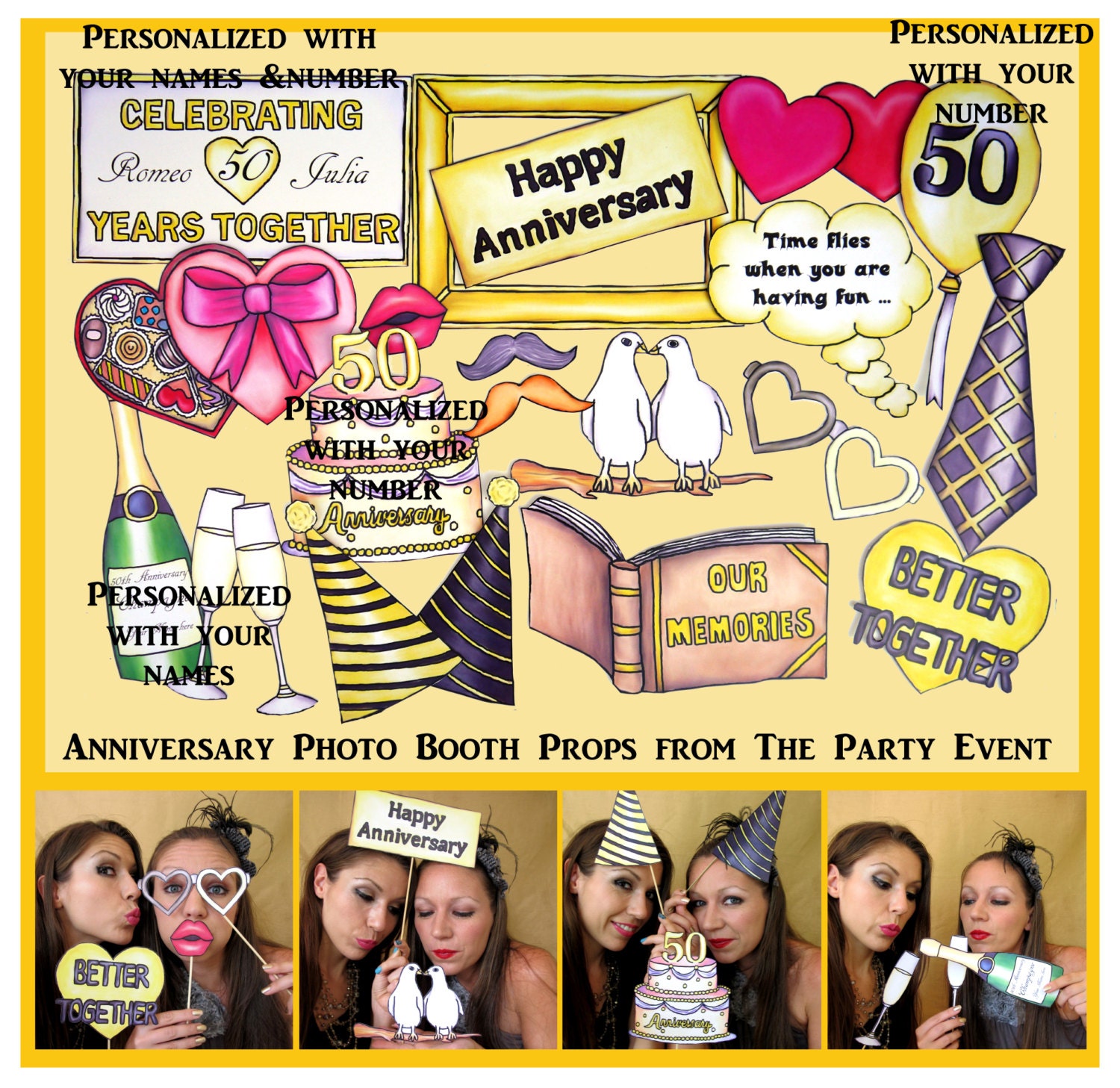 Anniversary photo booth props for your anniversary party with