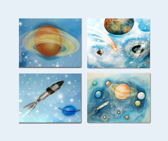 Outer Space Wall Art Kids Decor Kids Wall Art by handpainting