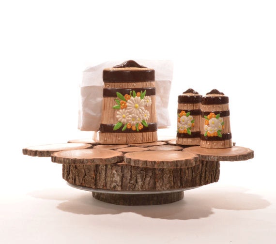 Rustic 13 log slice lazy susan cake stand turntable