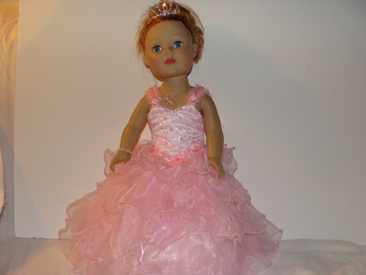 Pretty in Pink Ruffled Ball Gown for American  Girl  with crown