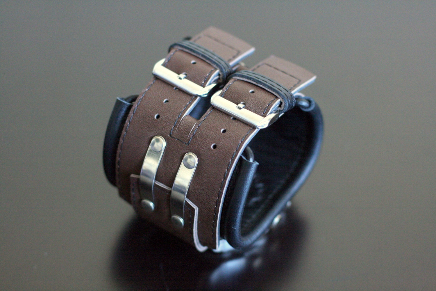 Mens Wrist Watch Band Black Brown Bracelet Aviator