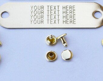 Warner Brand Engraved Brass (gold) pet id Tag name plate for dog collar with 3 sets of rivets