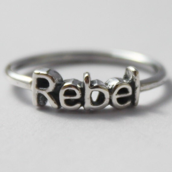 Sterling Silver Rebel stacking ring, Inspirational Poetic word ...