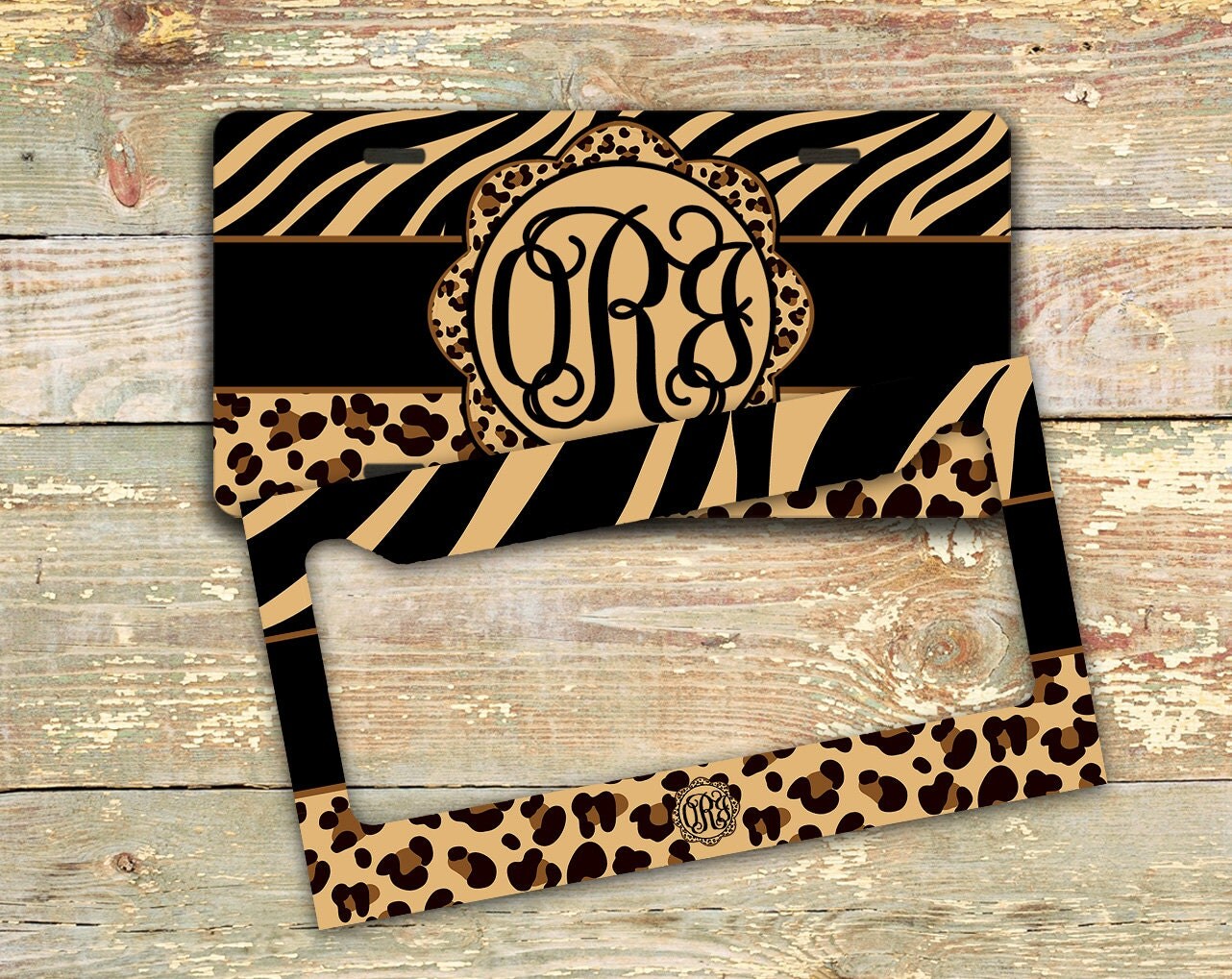 Black Animal Print License Plate Frame Leopard Botswana