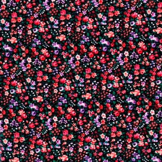 Items similar to Rose Print Fabric, Black Background, Pink, Purple, Red ...