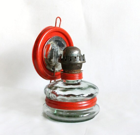 Vintage kerosene lamp with reflector Turkish clear glass