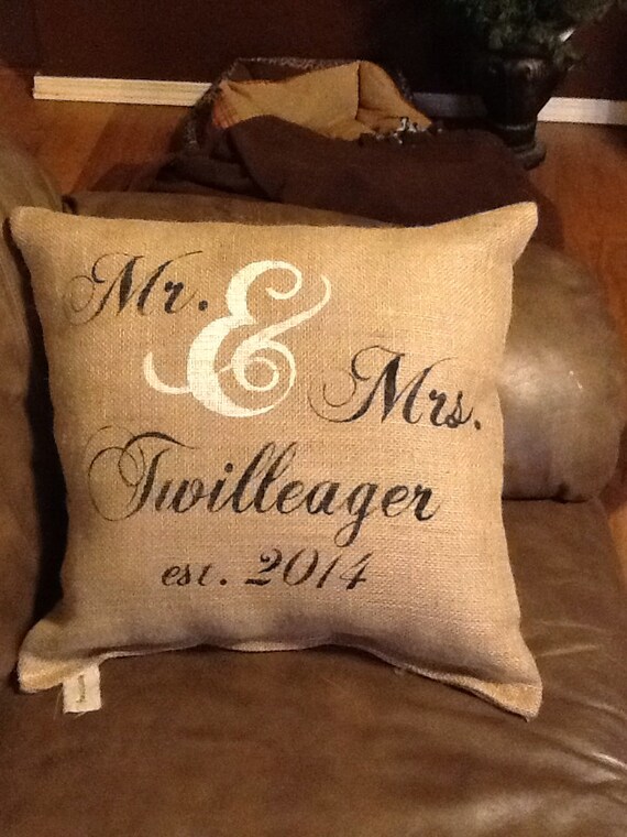 Personalized mr and mrs pillow burlap pillow wedding gift