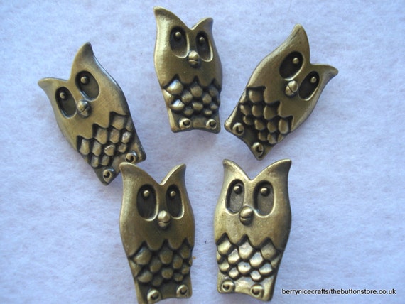 25mm Bronze Tone Metal Owl Button Pack of 5 Owl Buttons MB4