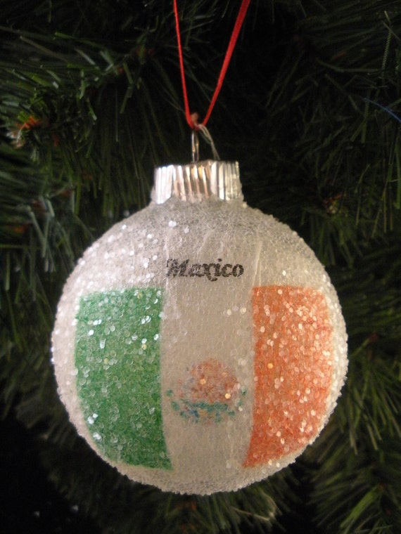 Mexico Flag glass glitter ornament