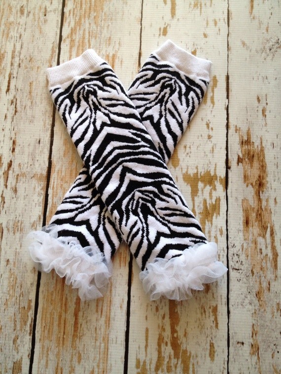 Zebra Print Leg Warmers with White Chiffon Ruffle Bottom