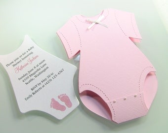 Customize Any Color, 10 Onesie Baby Shower Invitation, Thank You, or New Baby Announcement Cards, Baby Girl Pink