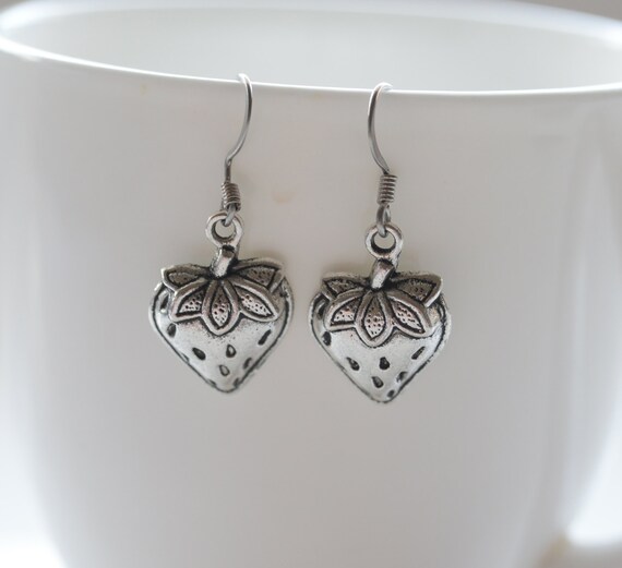 Items similar to Sweet Silver Strawberry Earrings on Etsy