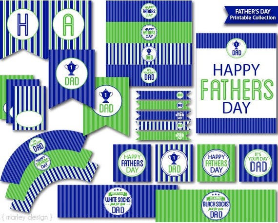 Instant Download Printable Father's Day Party Collection Digital PDFs DIY Banner Cupcake Toppers Il_570xn
