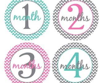 Monthly Growth Stickers, Monthly Baby Stickers, Baby Monthly Stickers, Bodysuit Baby Month Stickers, Girl Chevron
