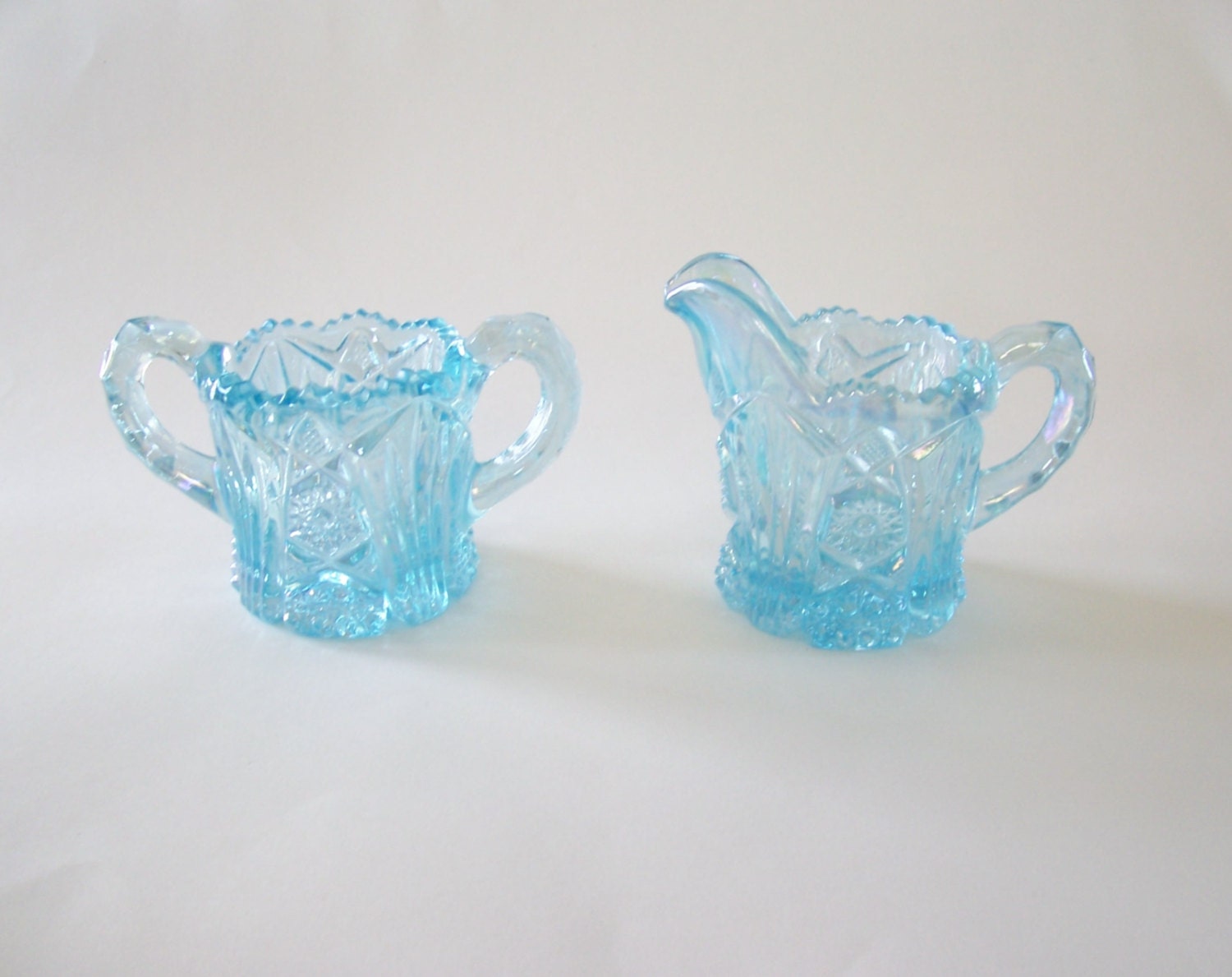 Vintage Blue Glass Cream and Sugar Set by