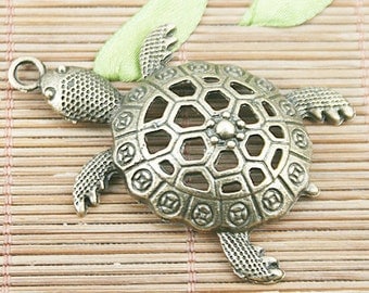 5pcs antiqued bronze old turtle pendant charm EF1233