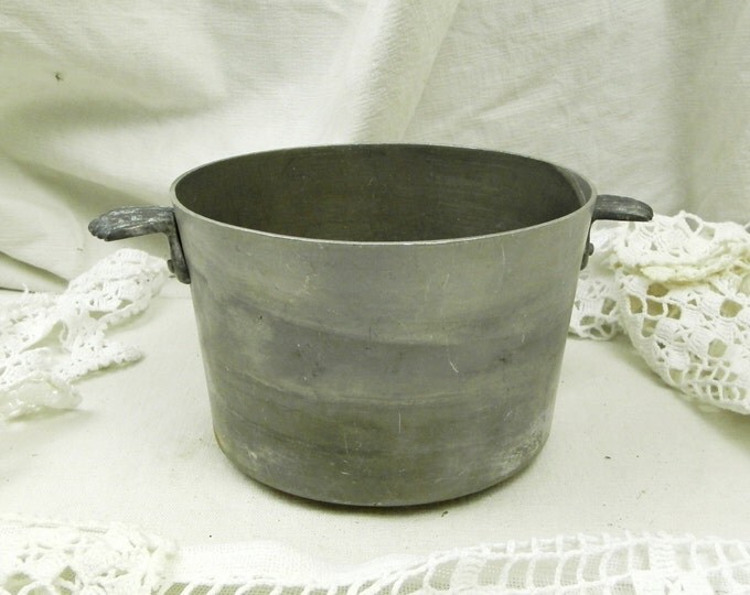 Antique French Metal Plant Pot Holder with 2 Side Handles, Flower Pot French Style, Gray Cache Pot from France, Shabby Chateau Chic Decor