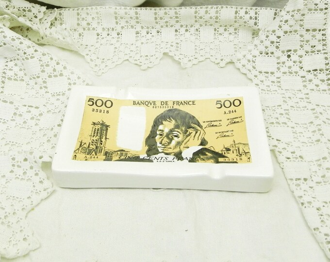 Vintage French Ceramic Ashtray Shaped as a Five Hundred Francs Note Ceramic Ashtray, Retro French Smoking Numismatics Collectible, Quirky