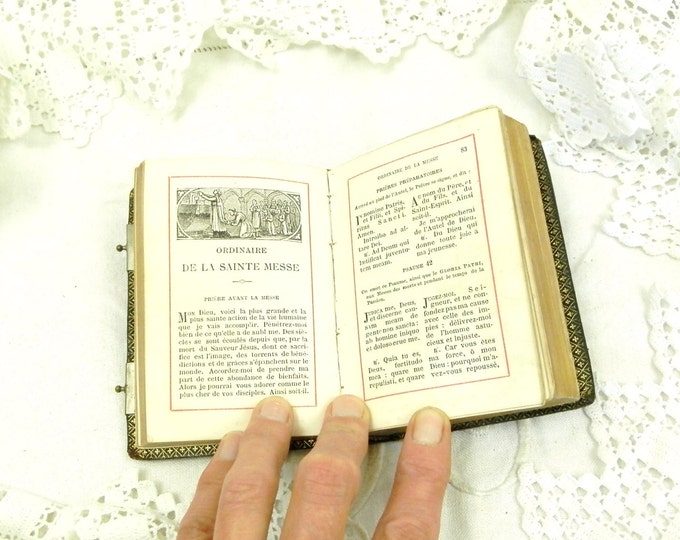 Small Antique French Leather Bound Religious Book, Paroissien Romain / French Country Decor / Shabby Chic / Chateau Chic / Vintage Retro Small Antique French Leather Bound Religious Book, Paroissien Romain / French Country Decor / Shabby Chic / Chateau Chic / Vintage Retro