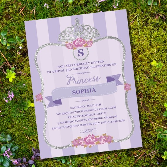 Princess Party Invitation - Purple and Silver - Instant Download and Editable File - Personalize at home with Adobe Reader Il_570xn