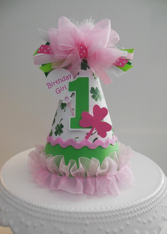 St. Patrick's Day Shamrock Sweetie - Green and Pink - Birthday Party Hat - Personalized Il_570xn
