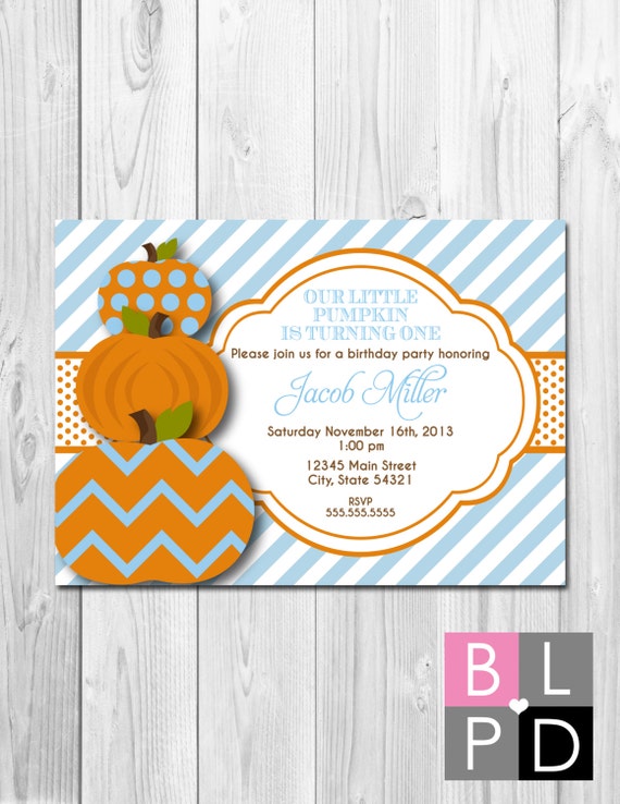 Little Pumpkin Birthday Party Invitation - Blue and Orange - DIY - Printable Il_570xn