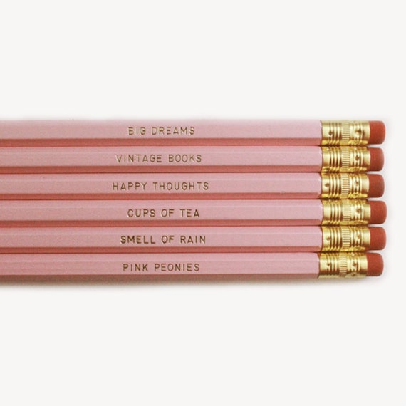 Necessities Pencils. Set of 6. Pink pencils with Gold Foil Text
