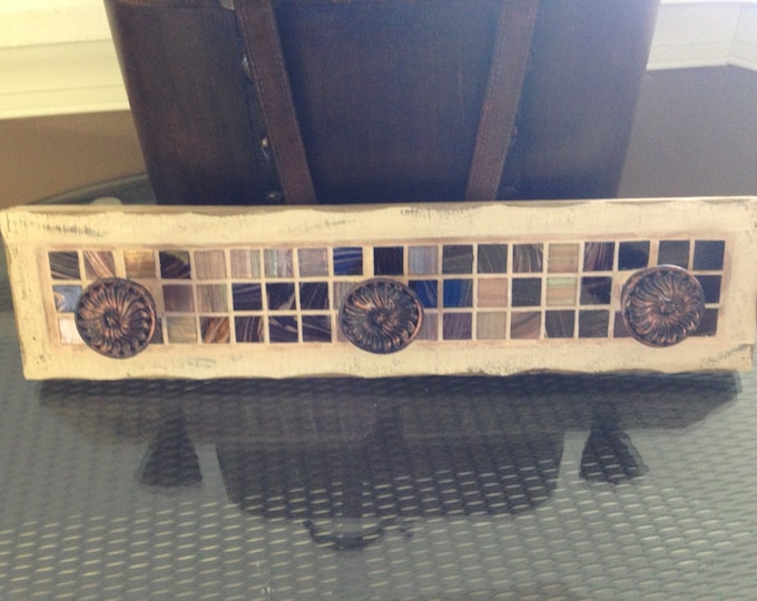 Decorative Wood & Tile Coat Hanger - Has 3 Copper Colored Knobs for Hanging.