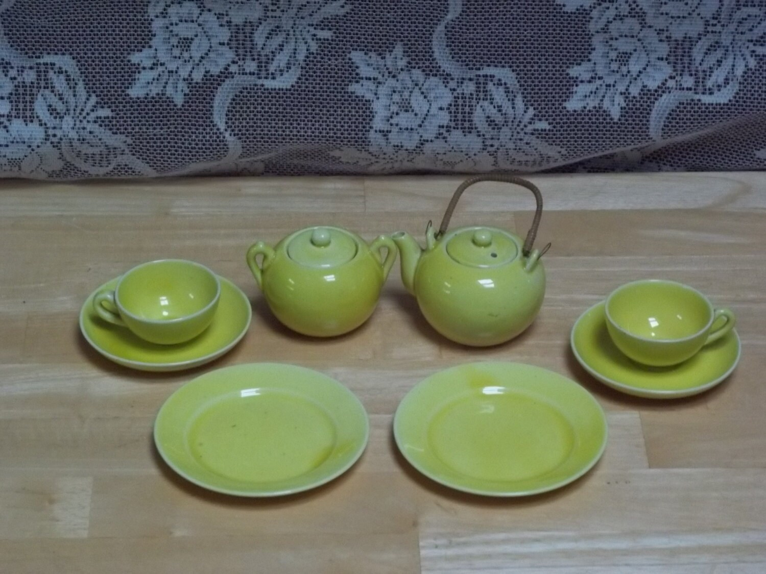 Vintage Tea Set 10 Piece Set Pastel YellowGlass Tea Party