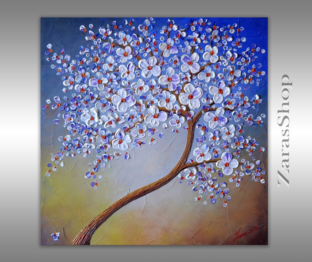Cherry Blossom Tree Painting Original Abstract by ModernArtNYC
