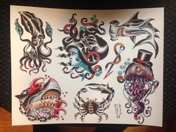 Nautical traditional tattoo flash III