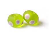 Lime Etched Dotted - 2 Beads Set - handmade glass lampwork beads