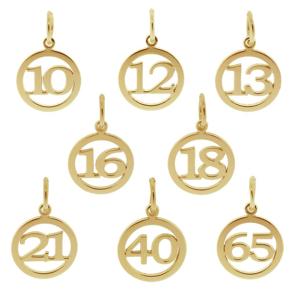 9ct Gold Number Birthday Age Pendant Charm Number 10 12 13 16