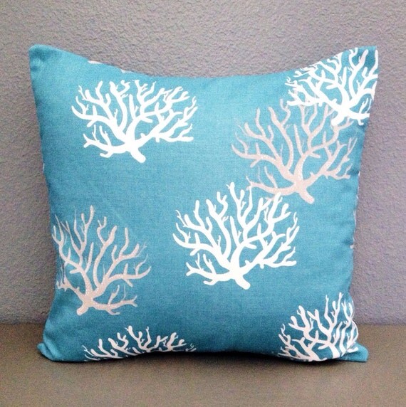 Ready to Ship Teal. Coral. Reef. Decorative Pillow. Home