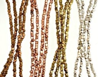 Faceted Metal Beads, Spacer Beads, Brass Beads, Copper Beads, Silver Beads, Gold Beads, Gun Metal, size approx 2.5 mm