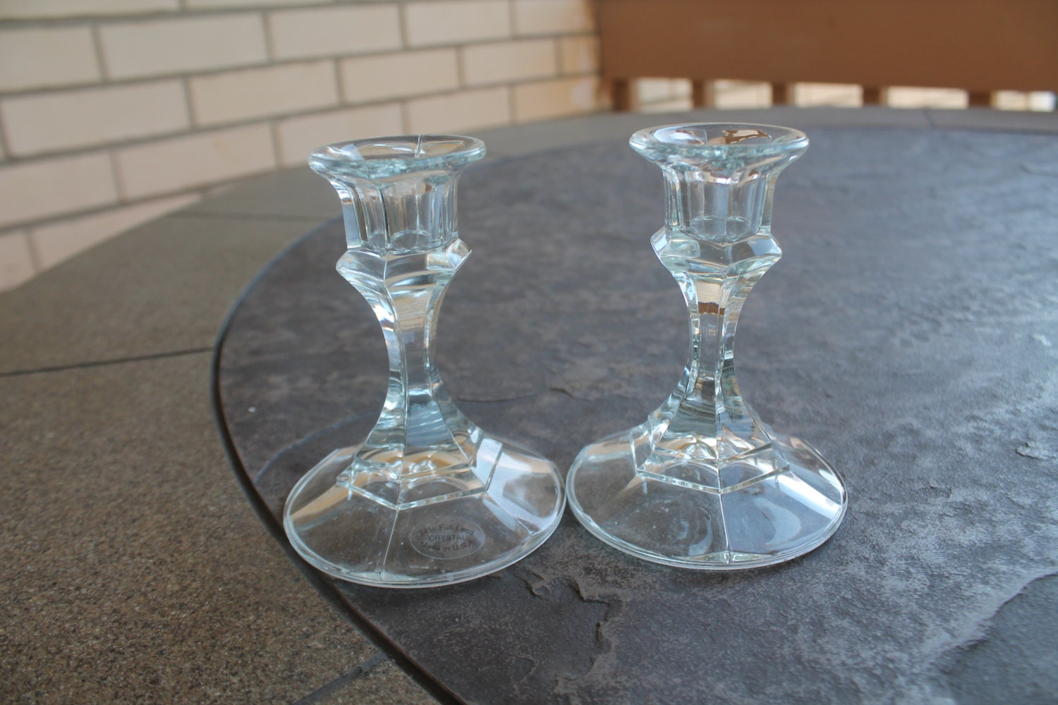 Pair of Lead Crystal Candle Holders / Sticks Made in USA