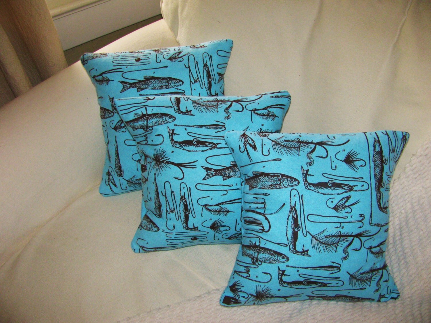 Set of 3 Fishing Throw pillow covers insert included Beach