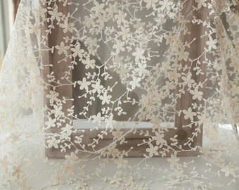 SALE Ivory Bridal Lace Fabric, Retro Embroidered Lace, Chic Wedding Dress Lace, Veil Lace Fabric, fabric by yard