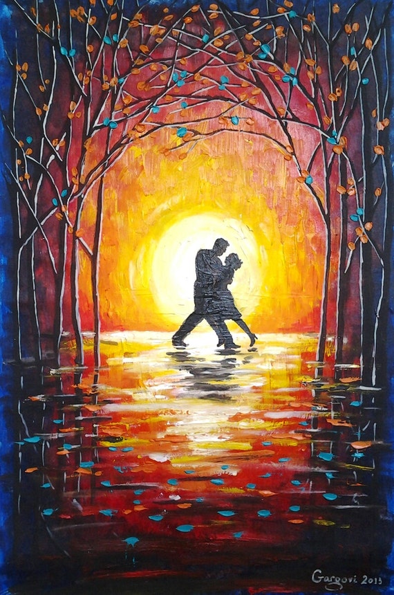 Original Oil Painting Tango Dancers Colorful by ArtSunday