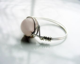 SALE!! Rose Quartz Love Stone Wire Wrap Ring for Compassion and Self Love Chakra Jewellery, Reiki Healing, Gift Idea