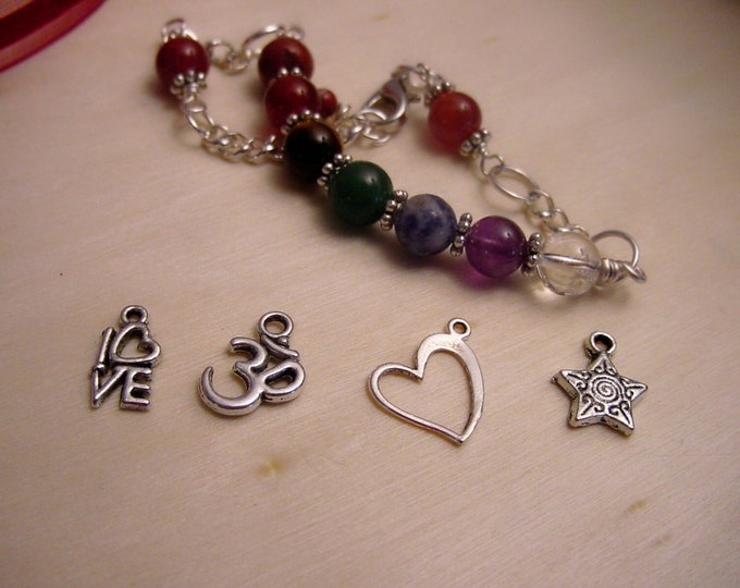 7 Chakra Bracelet Chain Bracelet, Semi Precious Stones, Reiki Jewelry, Wire Wrapped, Valentines Day Gift Idea