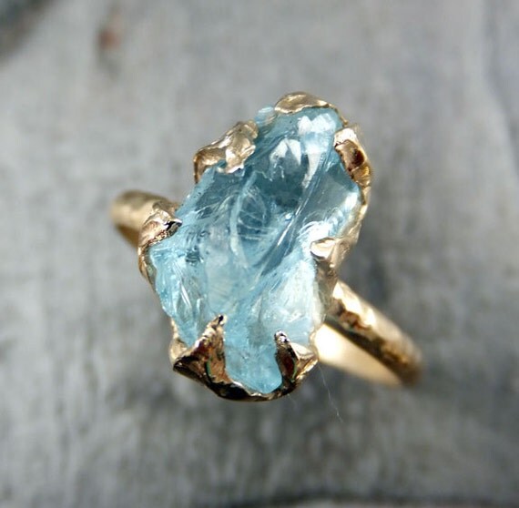 Raw Uncut Aquamarine Ring Solid 14K Gold Ring wedding engagement Rough Gemstone Ring Statement Ring Stacking Ring Cocktail Ring byAngeline