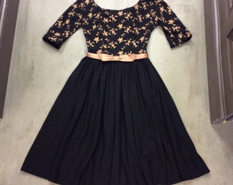 Teena Paige 1950s Teen Knit Party Dress Black and Beige size 13