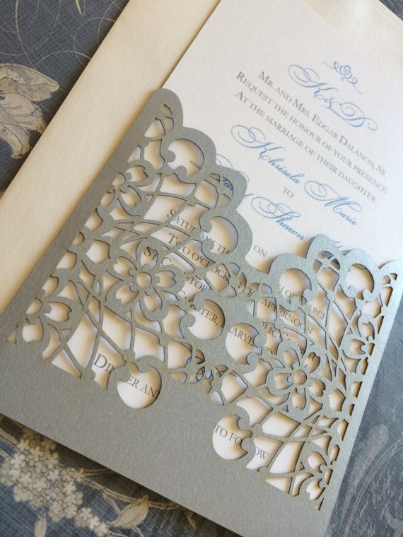 Lasercut Wedding Invitation Pocket Sleeve Romantic Lace