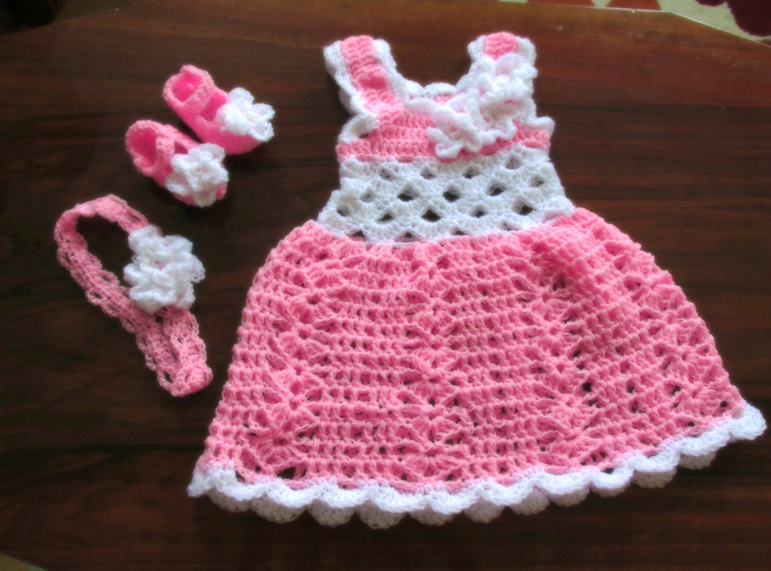 crochet baby dress newborn baby dress pink baby dress white