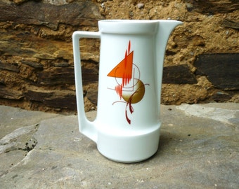 large (7 1/4 inches) jug white ceramic seventies transferware. Schirnding bavaria.